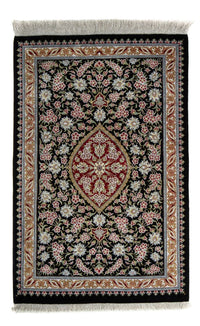 Tapis persan - Ghom - 89 x 57 cm - bleu foncé