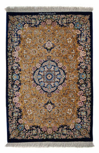 Tapis persan - Ghom - 91 x 62 cm - bleu foncé