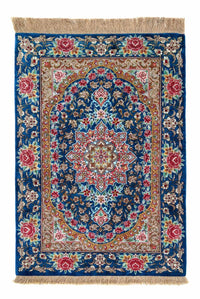 Tapis persan - Ghom - 80 x 55 cm - bleu foncé
