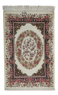 Tapis persan - Ghom - 91 x 59 cm - beige