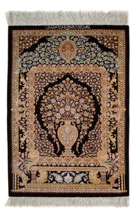 Tapis persan - Ghom - 90 x 61 cm - bleu foncé