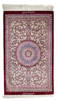 Tapis persan - Ghom - 101 x 59 cm - rouge foncé