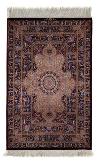 Tapis persan - Ghom - 90 x 62 cm - bleu foncé