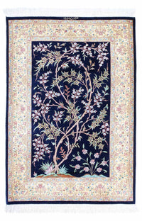 Tapis persan - Ghom - 119 x 80 cm - bleu foncé