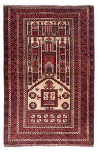 Tapis Belutsch - 138 x 89 cm - rouge foncé